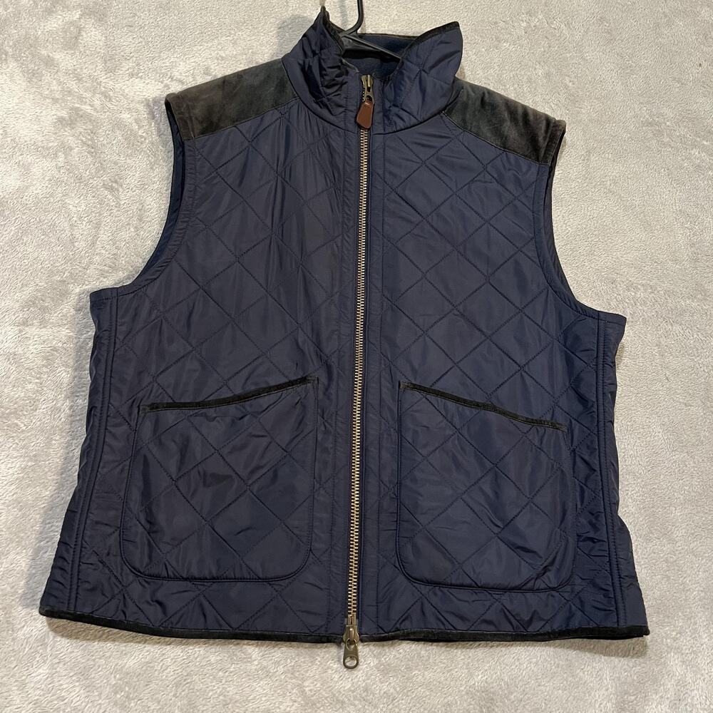 Polo Ralph Lauren Calf Suede Quilted Vest Mens XL Navy Fleece Lined Hunting